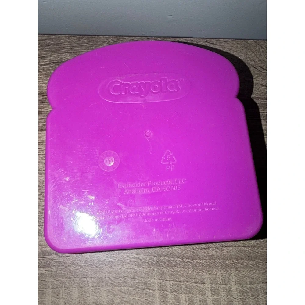 Crayola Pink Purple Bread Shaped Sandwich Container Plastic Lunch Box